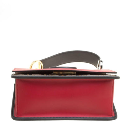 Fendi Kan I F Red Brown Zucca Embossed Leather Shoulder Bag 8BT284