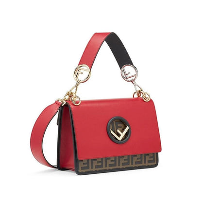 Fendi Kan I F Red Brown Zucca Embossed Leather Shoulder Bag 8BT284