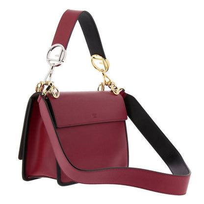 Fendi Kan I F Red Brown Zucca Embossed Leather Shoulder Bag 8BT284