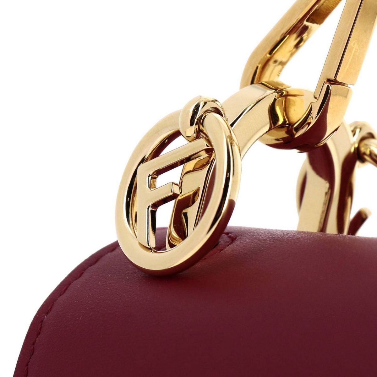 Fendi Kan I F Red Brown Zucca Embossed Leather Shoulder Bag 8BT284