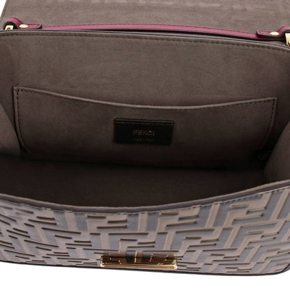 Fendi Kan I F Red Brown Zucca Embossed Leather Shoulder Bag 8BT284
