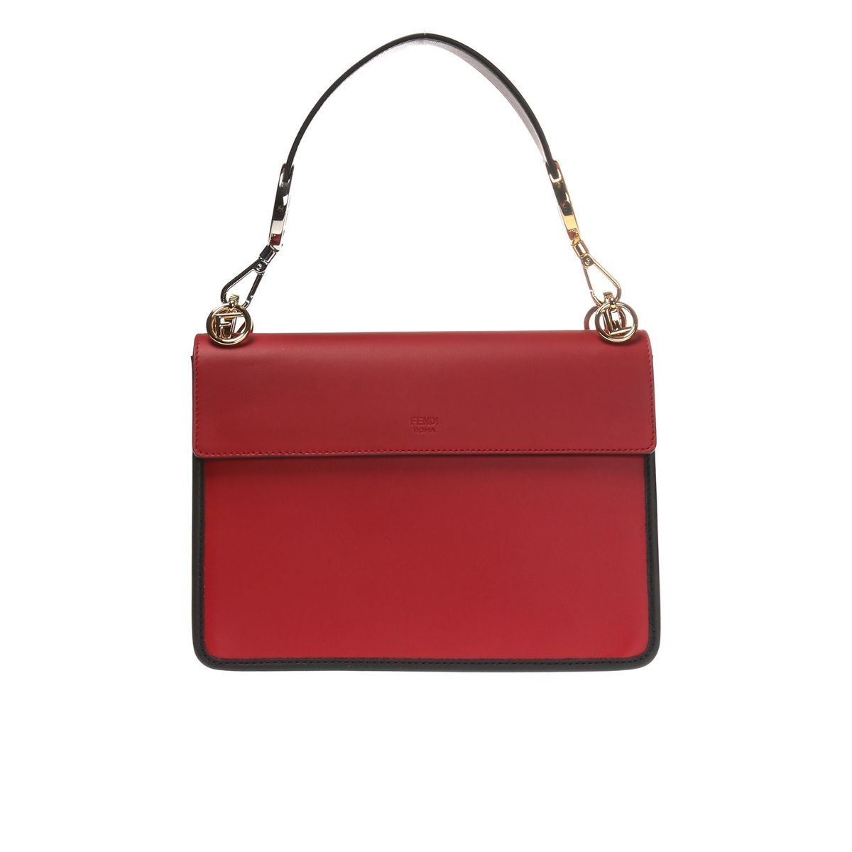 Fendi Kan I F Red Brown Zucca Embossed Leather Shoulder Bag 8BT284