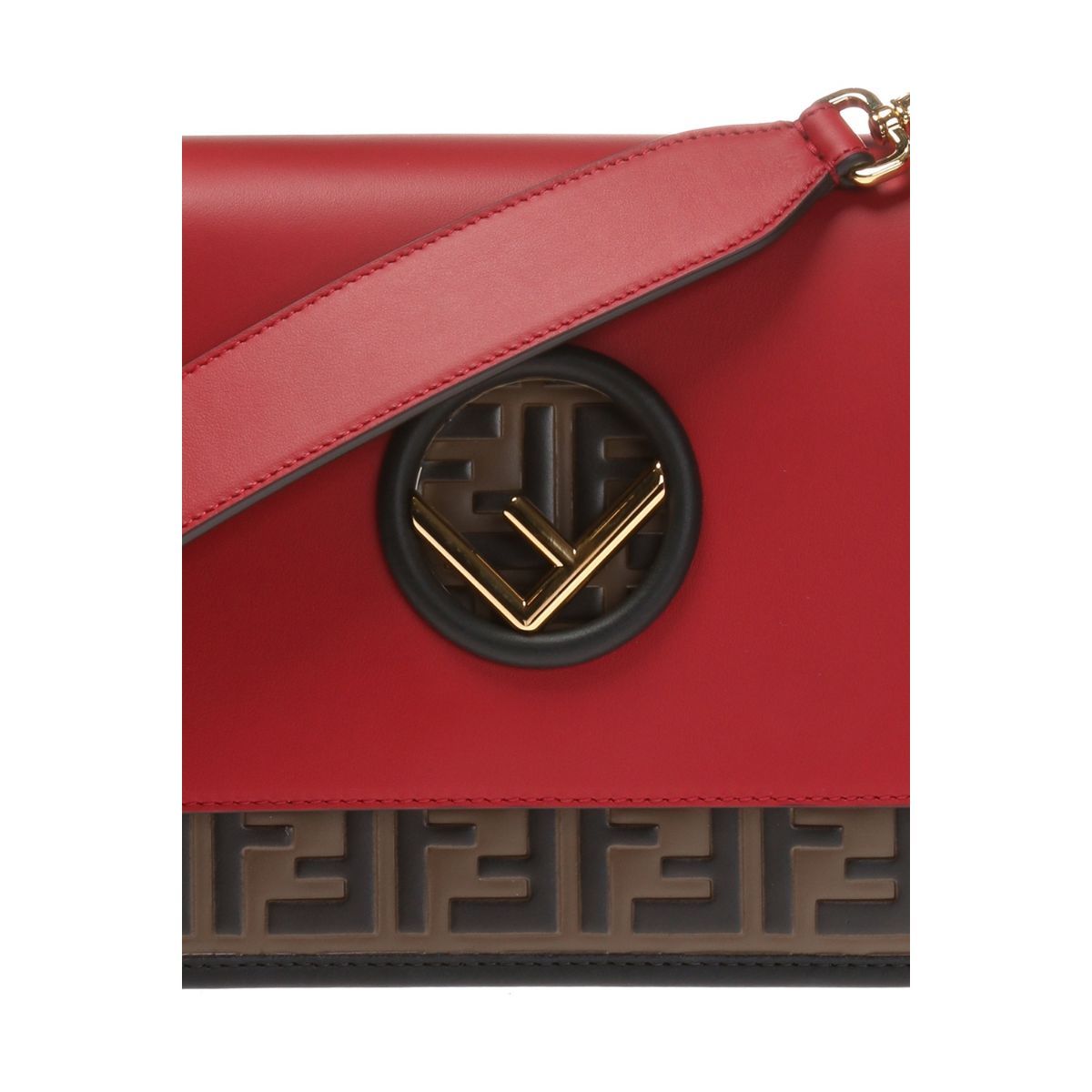 Fendi Kan I F Red Brown Zucca Embossed Leather Shoulder Bag 8BT284