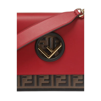 Fendi Kan I F Red Brown Zucca Embossed Leather Shoulder Bag 8BT284