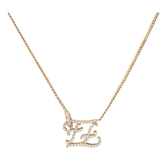 Fendi Karligraphy Logo Crystal Gold Metal Necklace