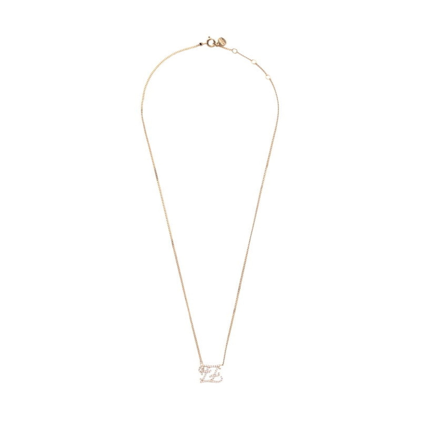 Fendi Karligraphy Logo Crystal Gold Metal Necklace