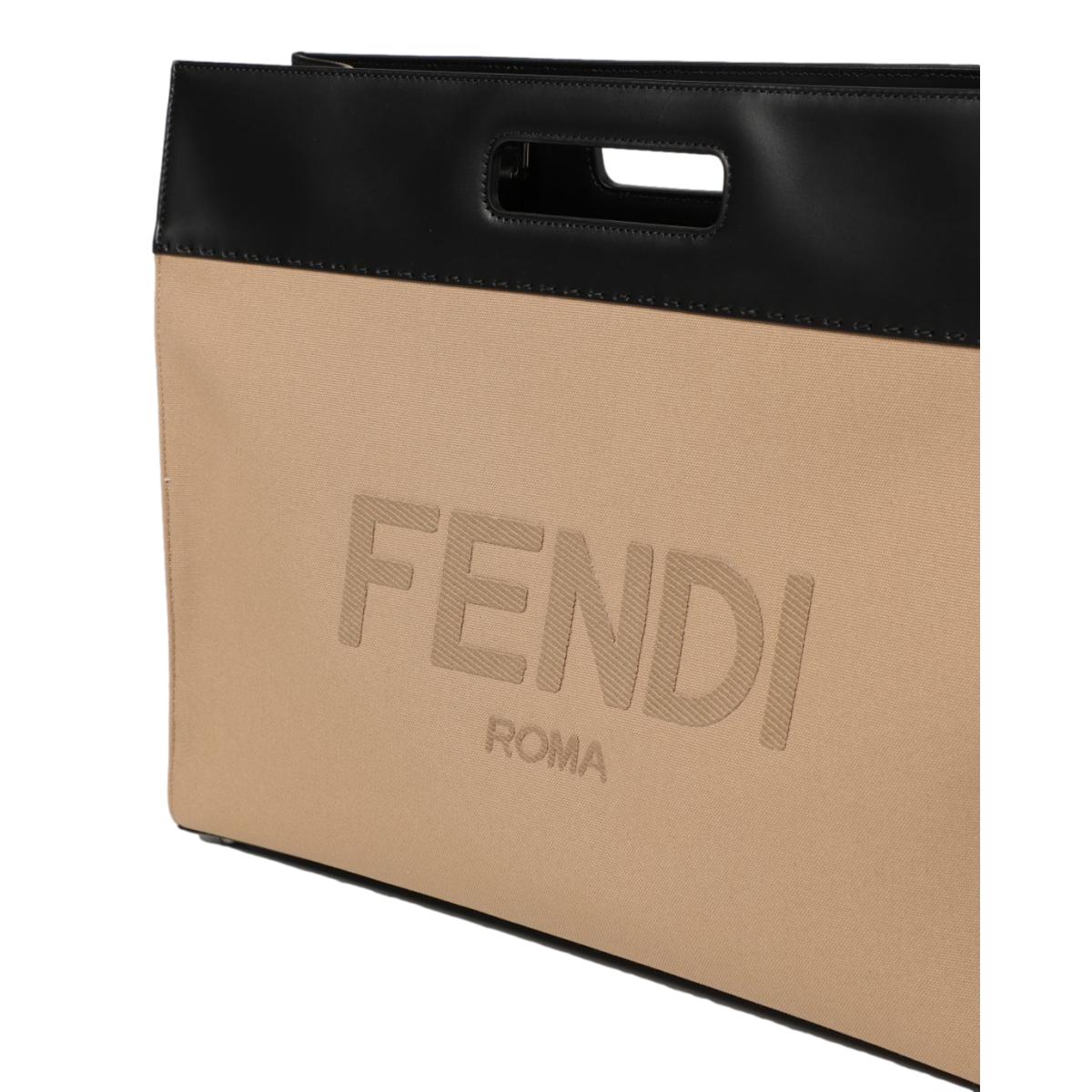 Fendi Logo 2-Way Shopping Tote Canvas and Leather Tote Bag 7VA480