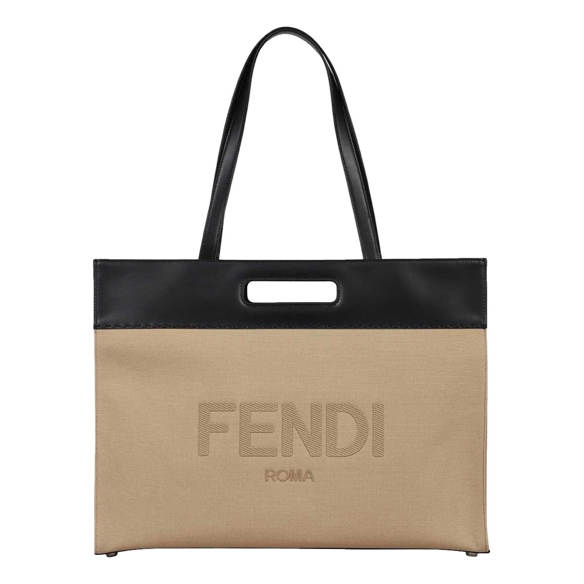 Fendi Logo 2-Way Shopping Tote Canvas and Leather Tote Bag 7VA480