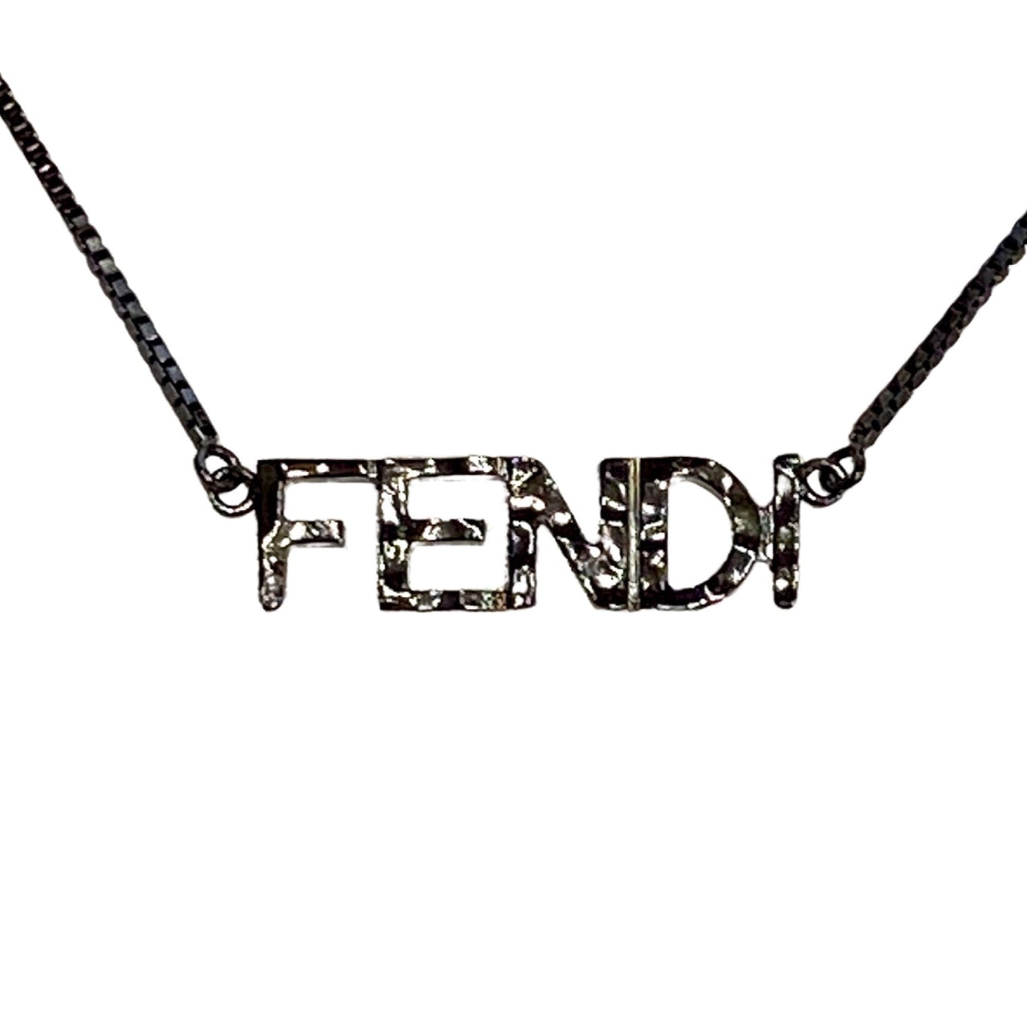Fendi Logo Textured Metal Ultra Black Chain Necklace 7AJ532