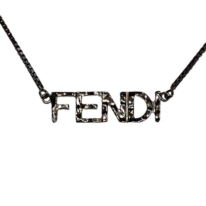 Fendi Logo Textured Metal Ultra Black Chain Necklace 7AJ532