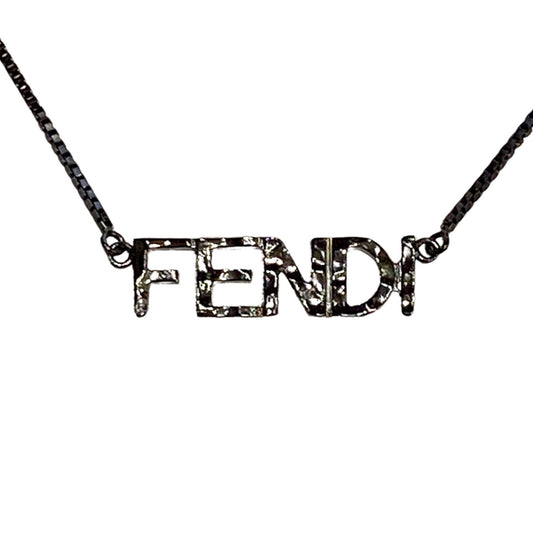 Fendi Logo Textured Metal Ultra Black Chain Necklace 7AJ532
