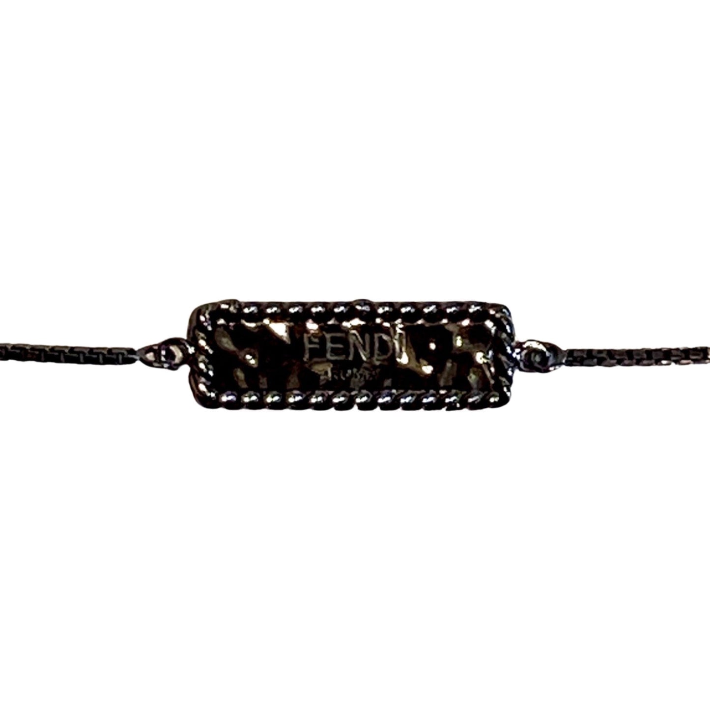Fendi Logo Textured Metal Ultra Black Chain Necklace 7AJ532