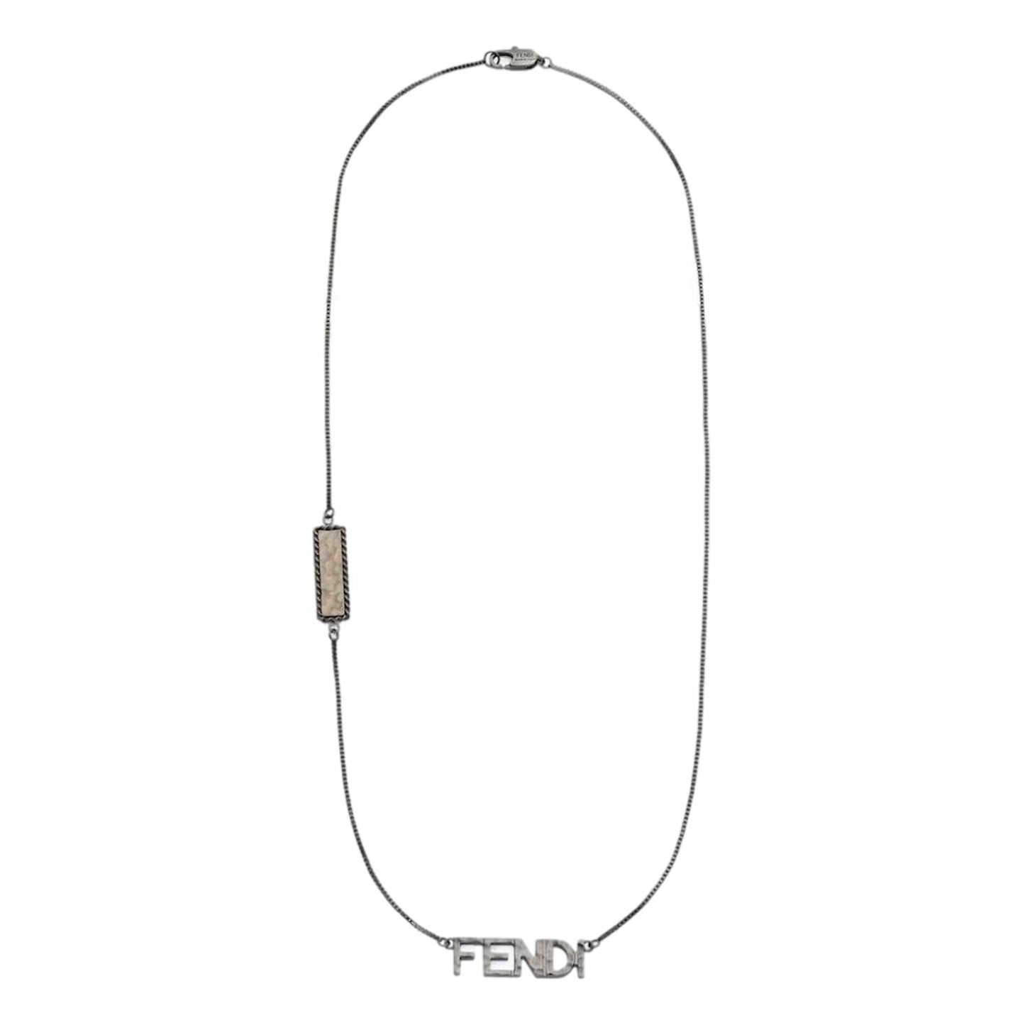 Fendi Logo Textured Metal Ultra Black Chain Necklace 7AJ532