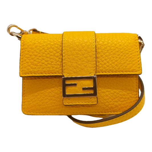 Fendi Micro Baguette Sunflower Yellow Grain Leather Mini Crossbody Bag