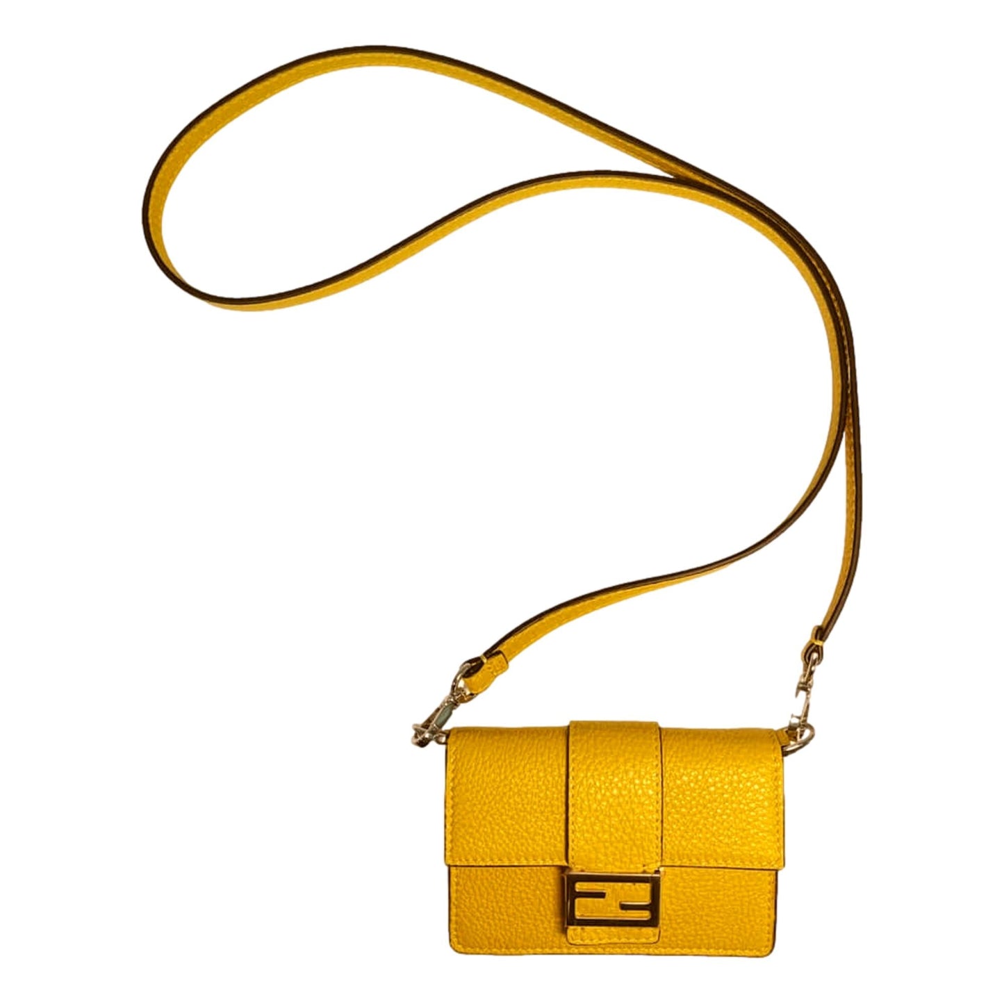 Fendi Micro Baguette Sunflower Yellow Grain Leather Mini Crossbody Bag