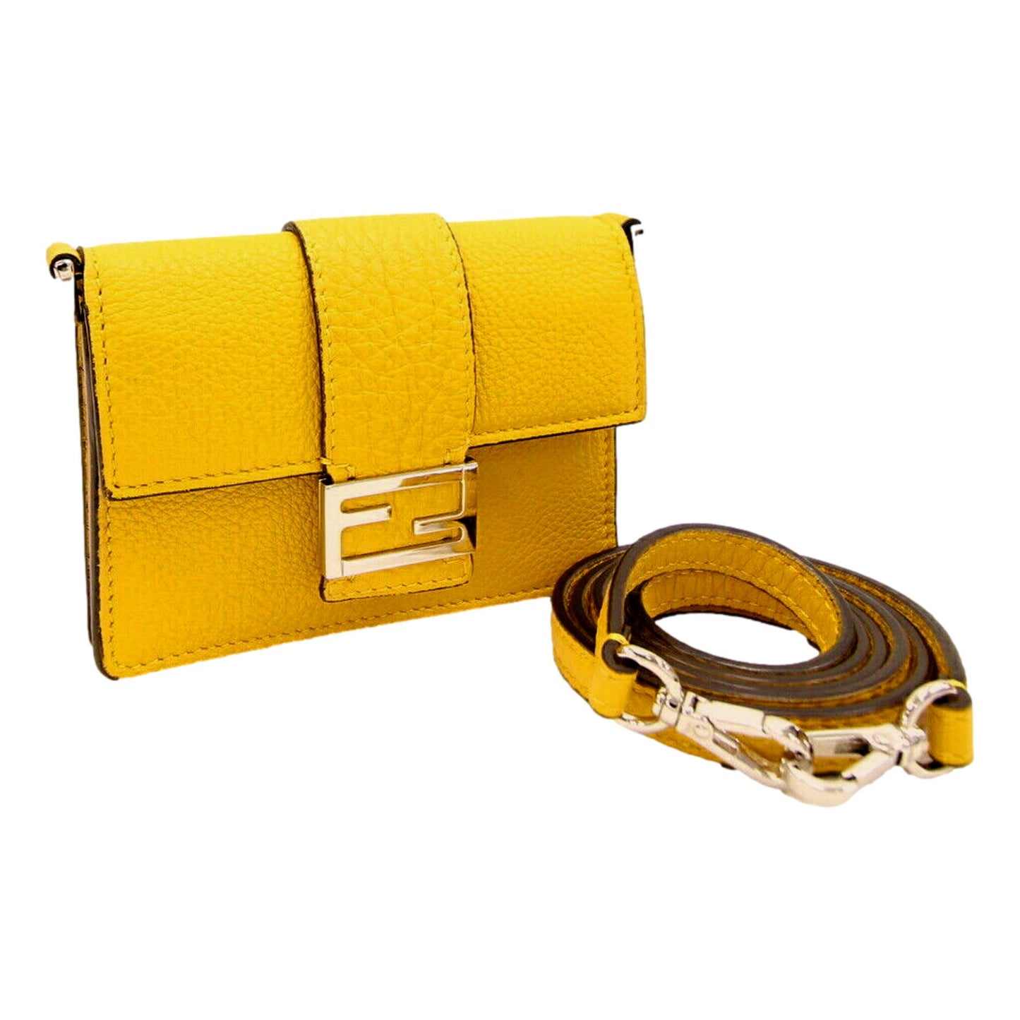 Fendi Micro Baguette Sunflower Yellow Grain Leather Mini Crossbody Bag