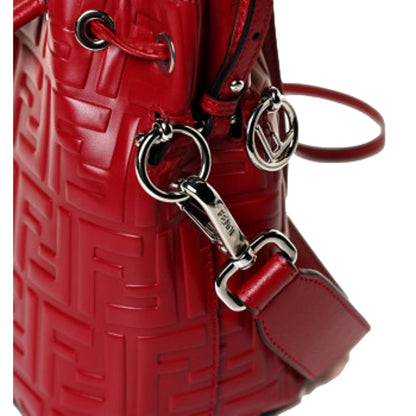 Fendi Mon Tresor Fragola Red Embossed Leather Mini Bucket Bag