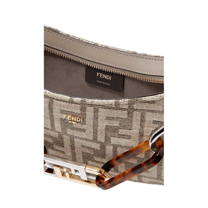 Fendi O'Lock Swing FF Logo Tortora Gray Chenille Shoulder Bag