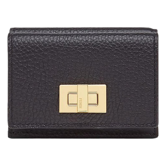 Fendi Peekaboo Calf Leather Black Micro Trifold Wallet 8M0415