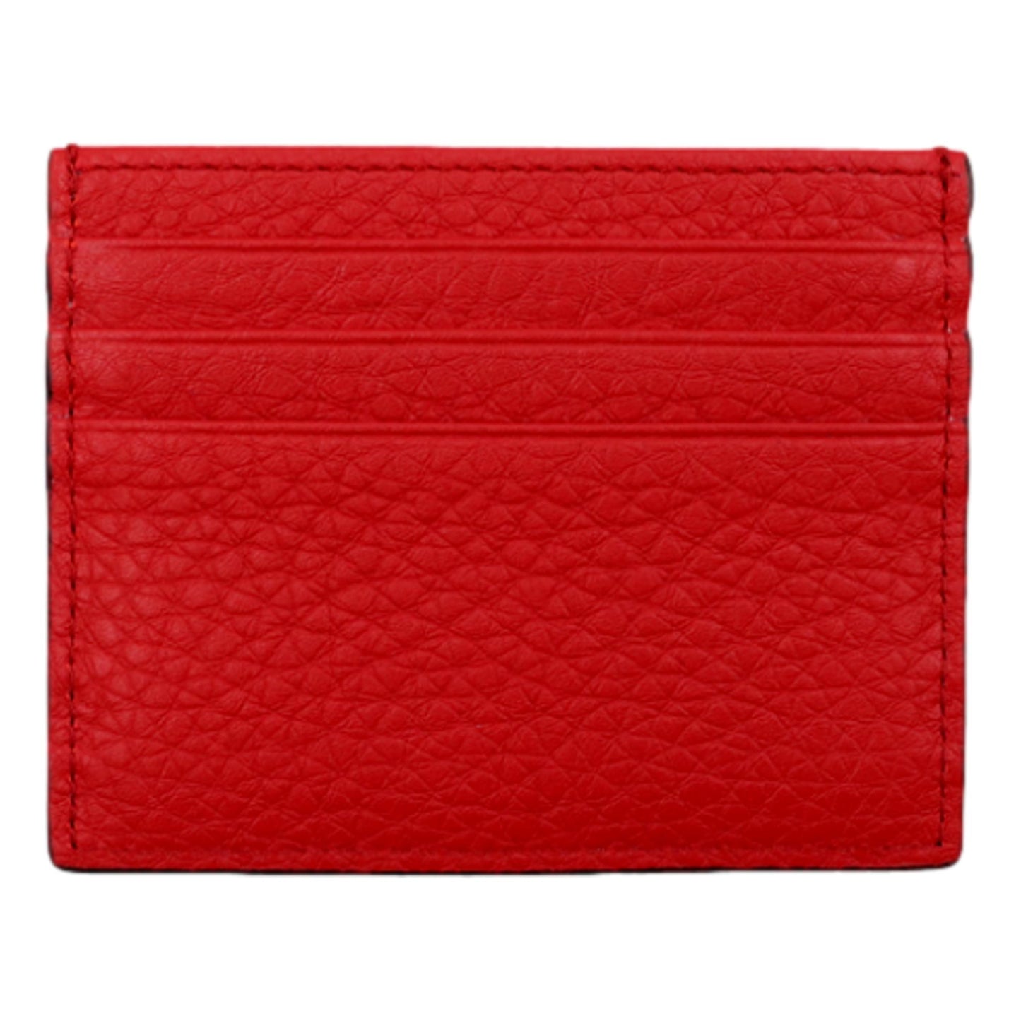 Fendi Red Calfskin Grained Leather Logo Card Case Wallet 7M0164