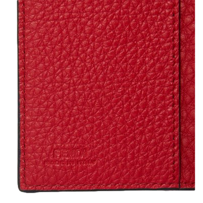 Fendi Red Grained Leather Baguette Logo Card Case Wallet