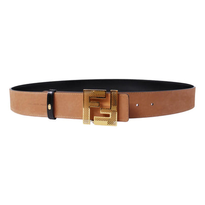 Fendi Black Beige Leather Perforated FF Buckle Belt Size 105