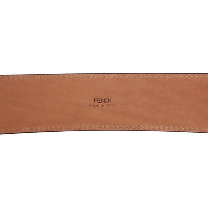 Fendi Black Beige Leather Perforated FF Buckle Belt Size 105