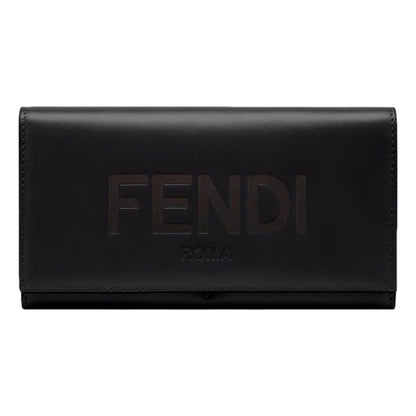 Fendi Roma Black Calfskin Leather Folded Continental Wallet
