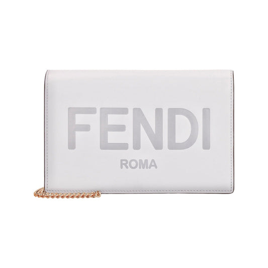 Fendi Roma Ghiaia Smooth Calf Leather Chain Wallet Clutch Bag