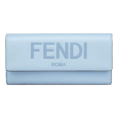 Fendi Roma Light Blue Smooth Calf Leather Continental Flap Wallet
