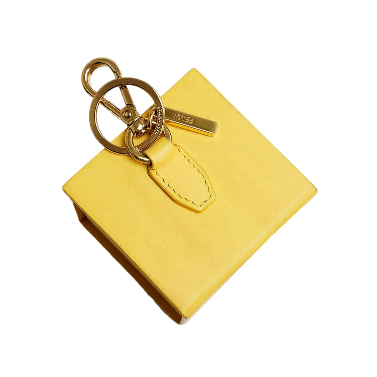 Fendi Roma Mini Box Yellow Leather Key Ring Charm