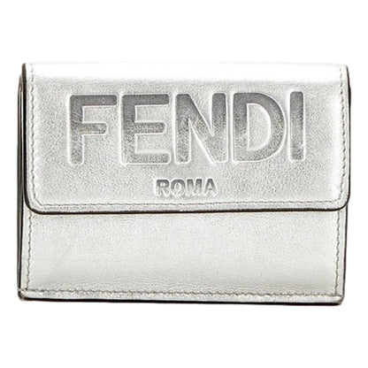 Fendi Roma Silver Metallic Calf Leather Micro Trifold Wallet
