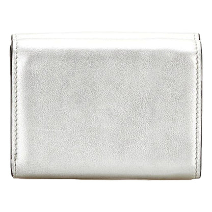 Fendi Roma Silver Metallic Calf Leather Micro Trifold Wallet