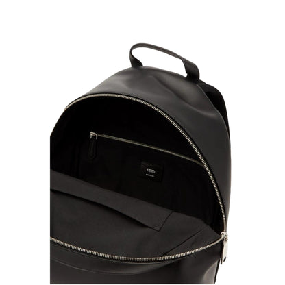 Fendi Roma Warped Logo Black Leather Backpack