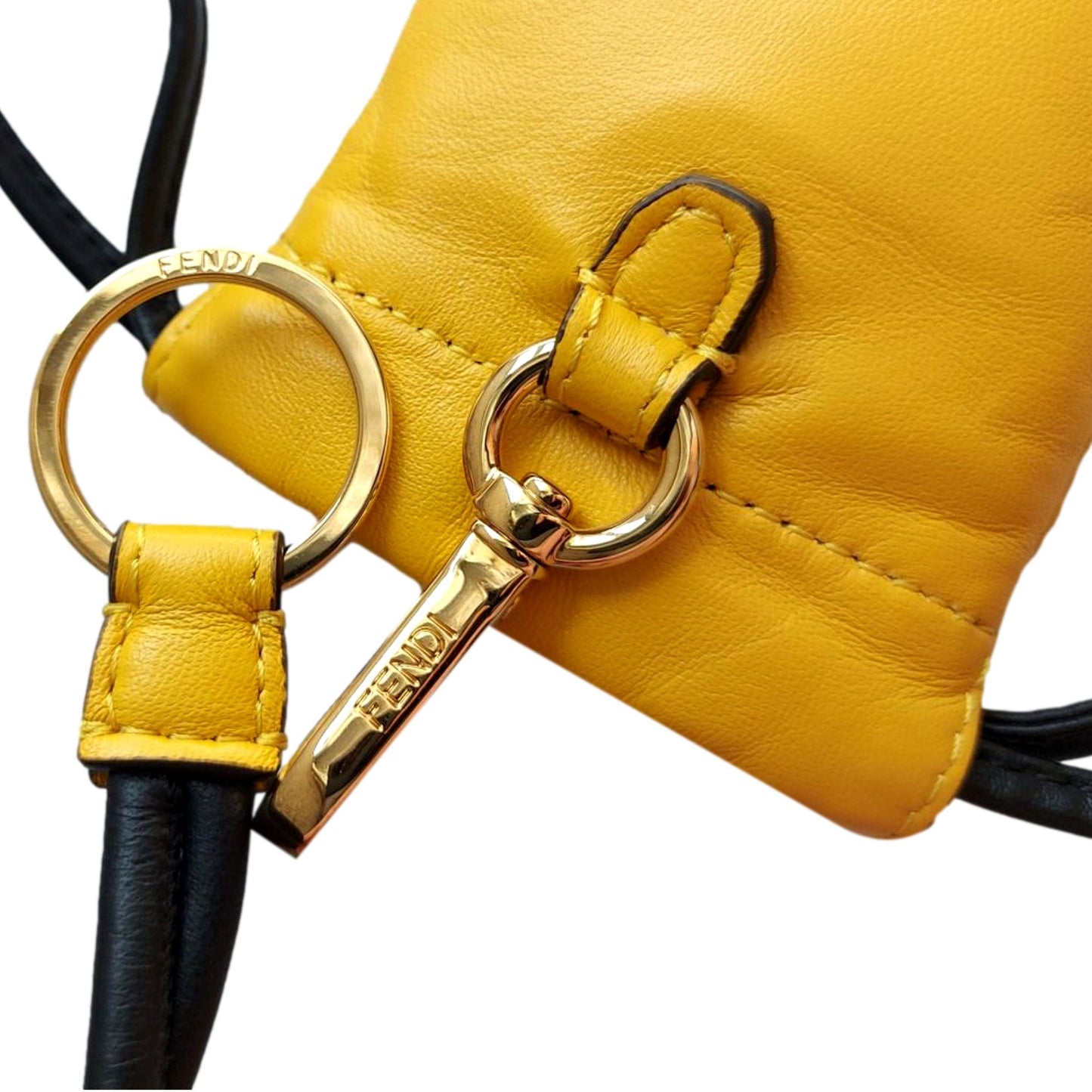 Fendi Roma Yellow Leather Lanyard Drawstring Pouch 7AR897
