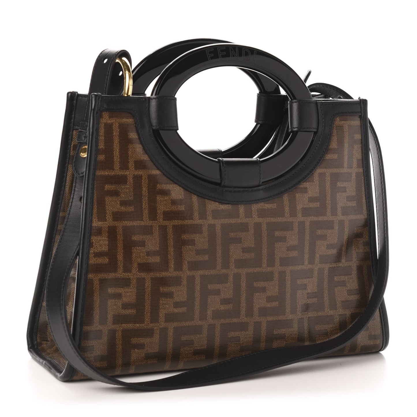 Fendi Runaway Glazed Canvas 1974 FF Stamp Small Shoulder Bag