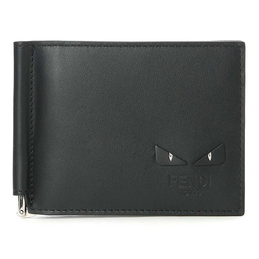Fendi See You Bugs Black Smooth Calf Leather Money Clip Bifold 7M0281
