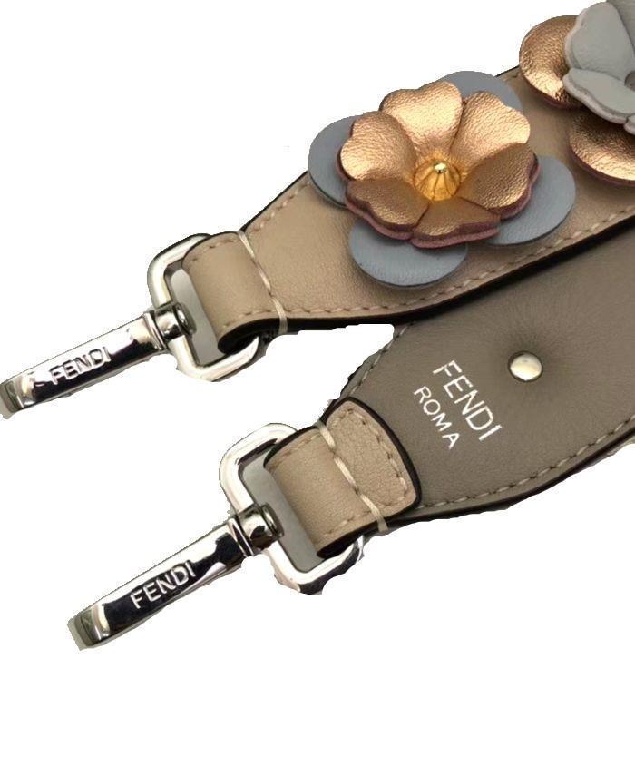 Fendi Shoulder Strap Flowers Grey Taupe Multi Color Calf Leather Embellished