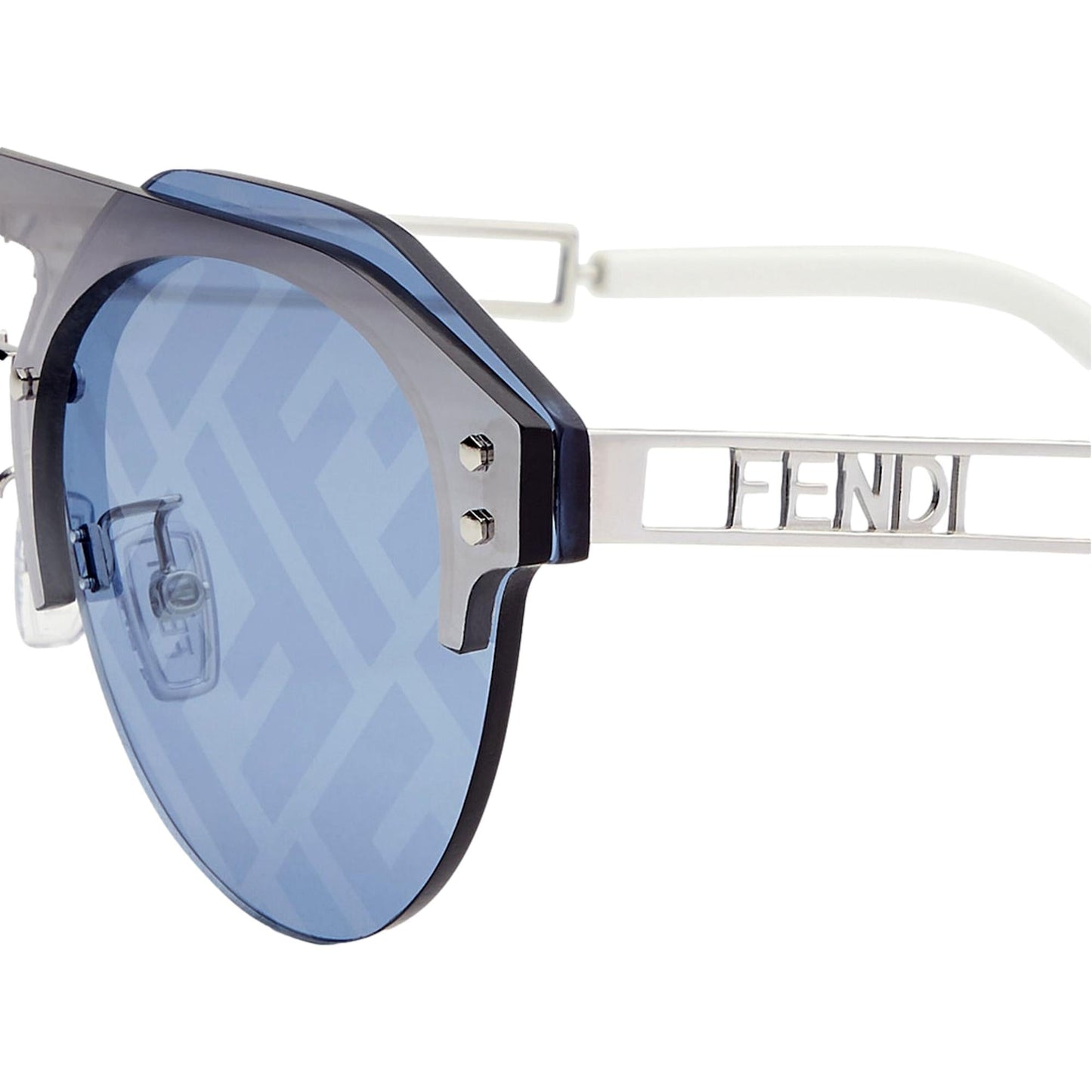 Fendi Technicolour Blue FF Print Lenses Palladium Pilot Frame Sunglasses