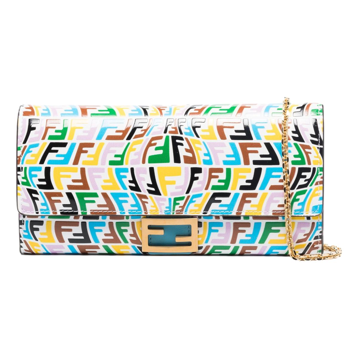 Fendi Vertigo Baguette Multicolor Leather Chain Wallet Bag 8M0365