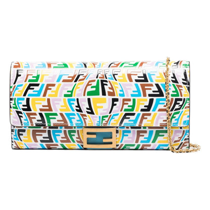Fendi Vertigo Baguette Multicolor Leather Chain Wallet Bag 8M0365