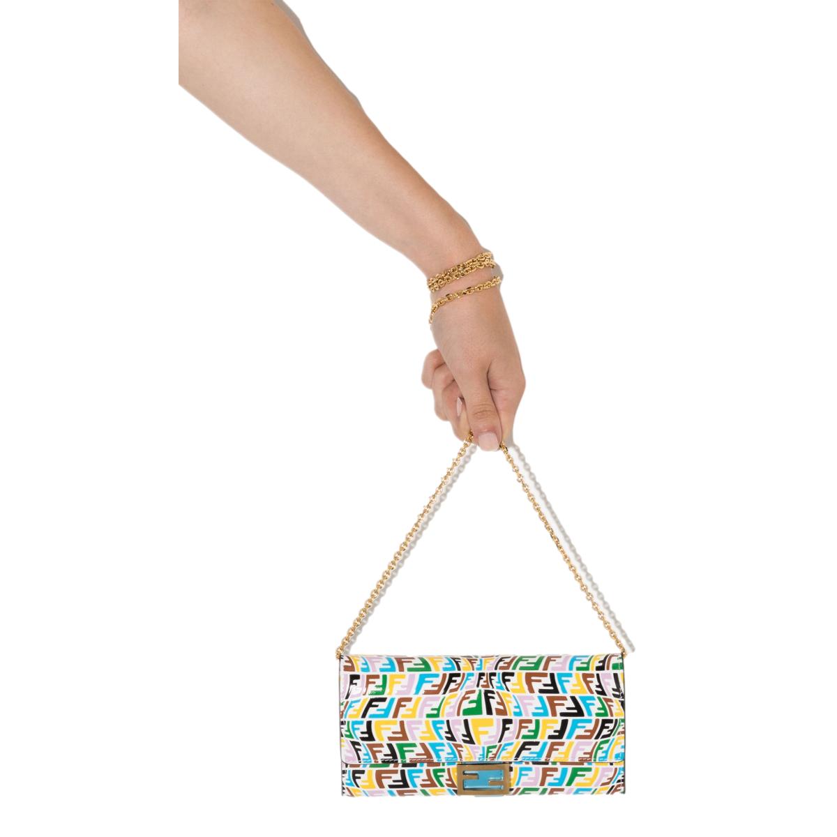 Fendi Vertigo Baguette Multicolor Leather Chain Wallet Bag 8M0365