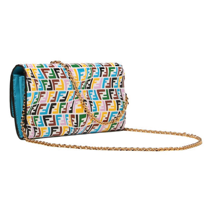 Fendi Vertigo Baguette Multicolor Leather Chain Wallet Bag 8M0365