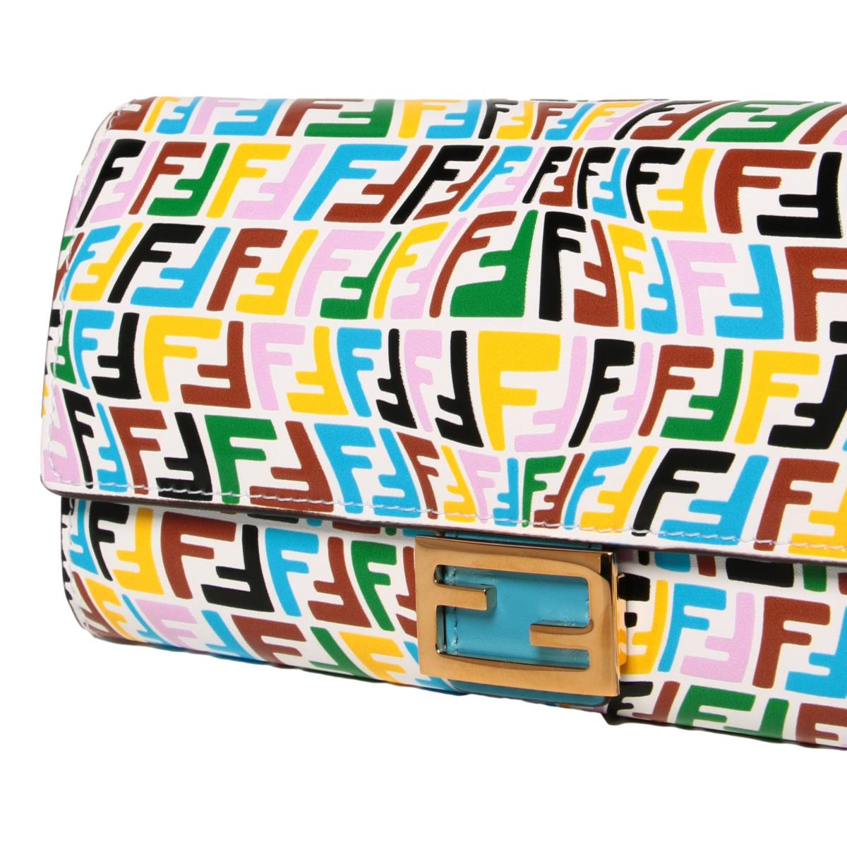 Fendi Vertigo Baguette Multicolor Leather Chain Wallet Bag 8M0365