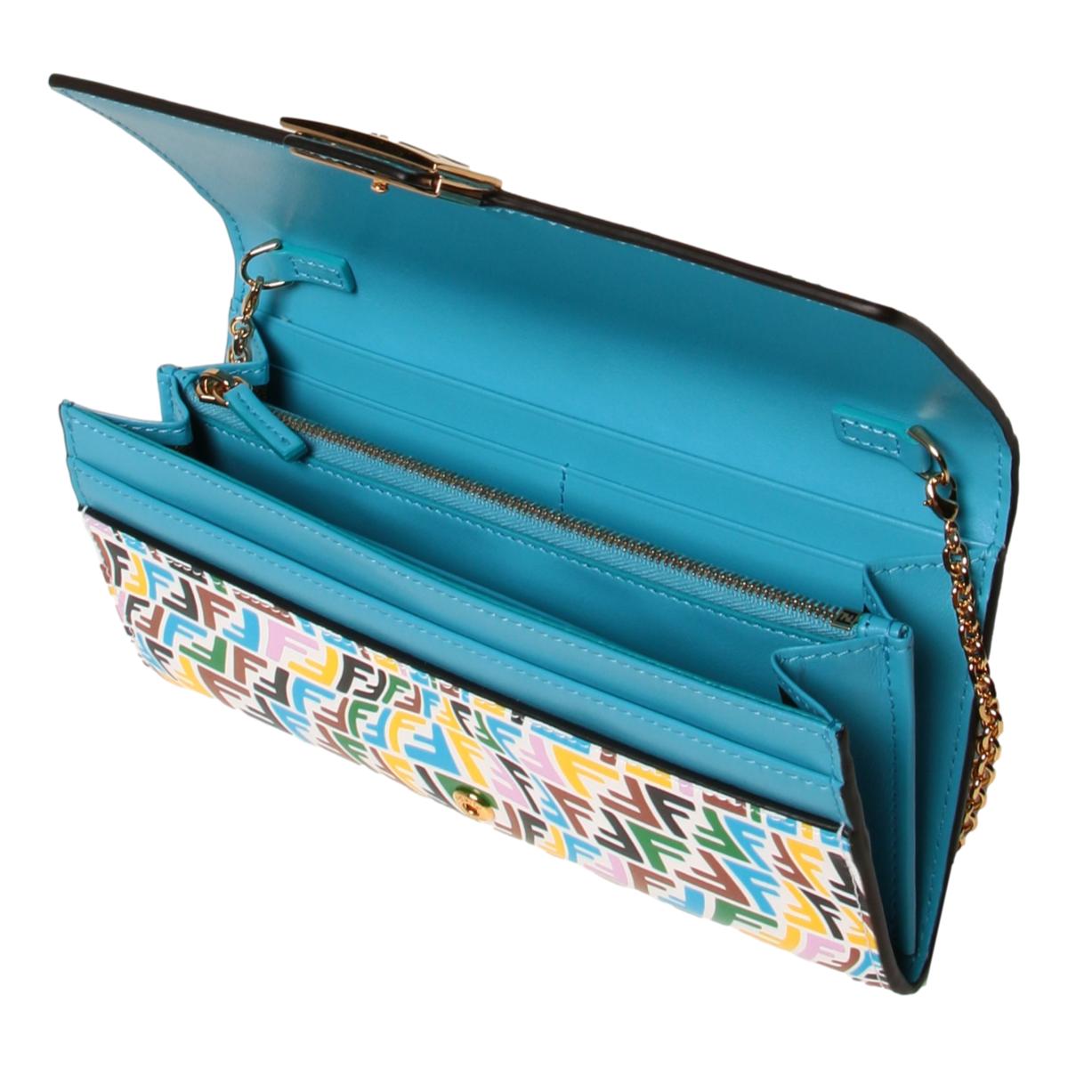 Fendi Vertigo Baguette Multicolor Leather Chain Wallet Bag 8M0365