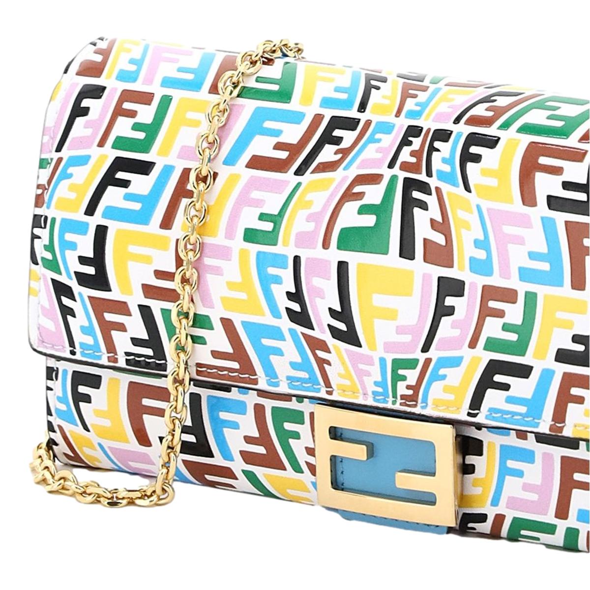 Fendi Vertigo Baguette Multicolor Leather Chain Wallet Bag 8M0365