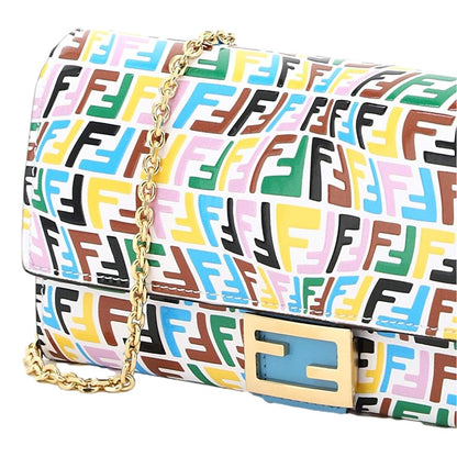 Fendi Vertigo Baguette Multicolor Leather Chain Wallet Bag 8M0365