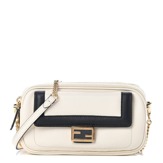 Fendi Vitello Grace Matte Bicolor Easy Baguette Black White