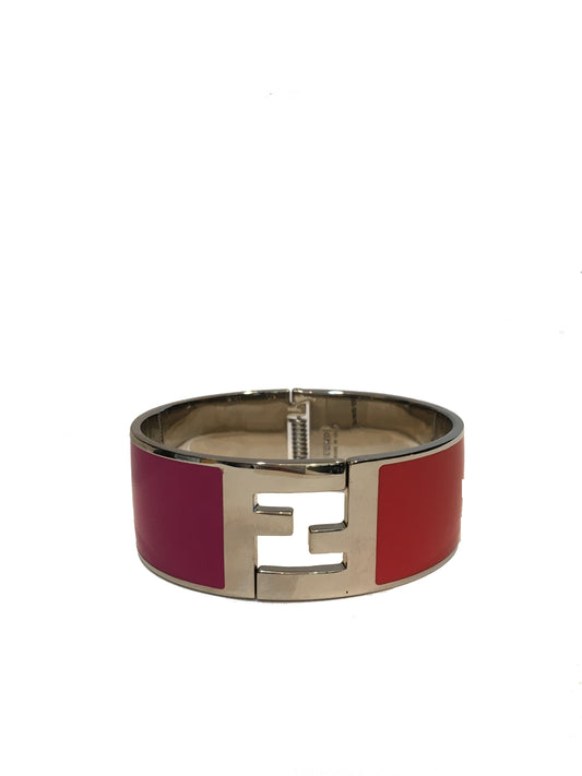 Fendi Double F Fuchsia/Orange Clic Clac Metal Cuff Bracelet