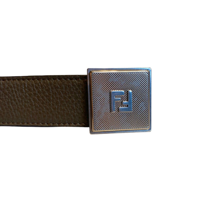 Fendi Mens Yellow Brown Reversible Grained Leather Belt 105